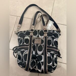 Coach Black and Silver Patterned Tote